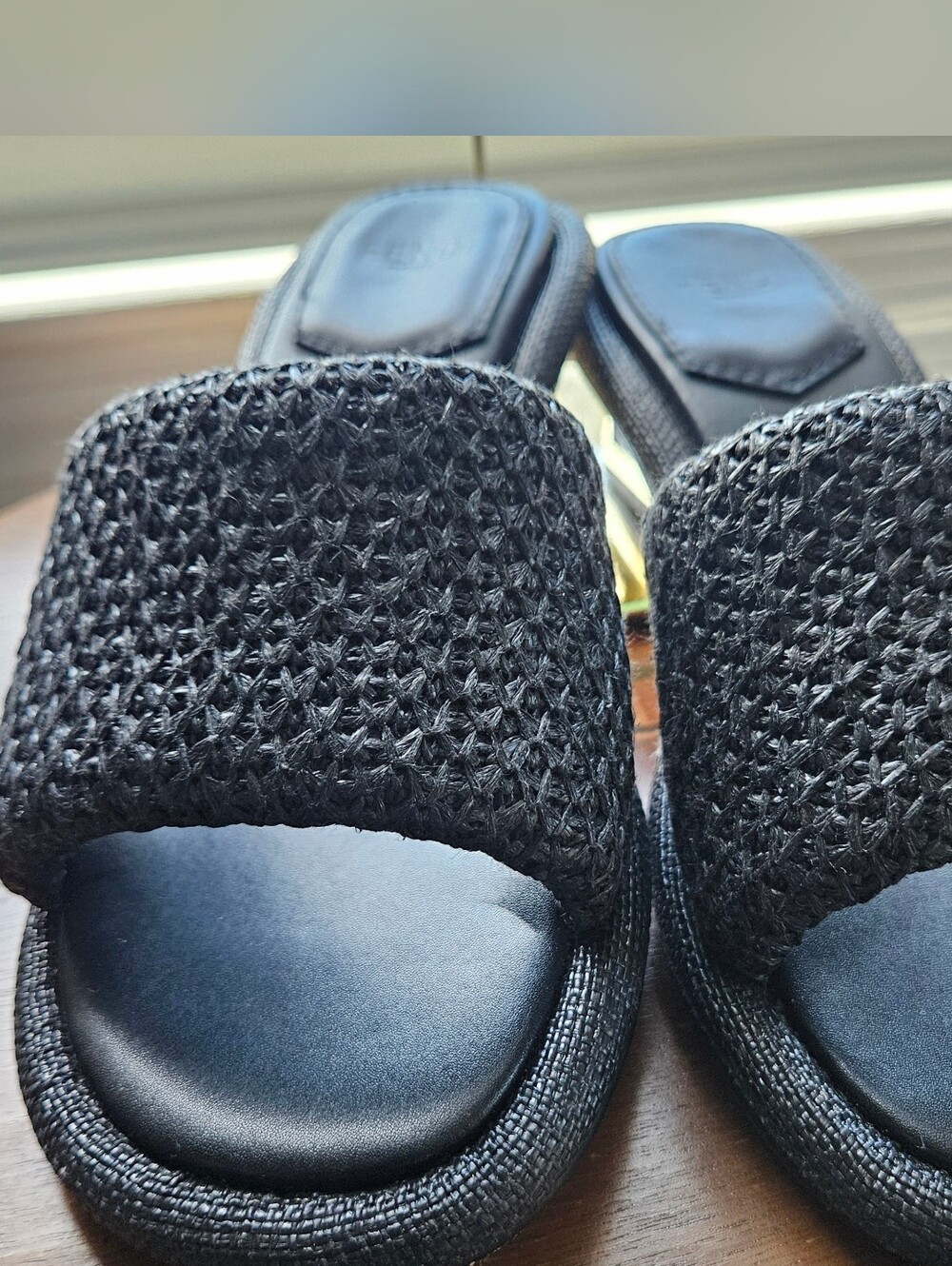 Fendi FF Hardware Raffia Slide Sandals Size 37 Black - Picture 6 of 14